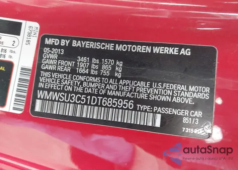 2013 Mini Hardtop Cooper z USA, uszkodzony, nr VIN WMWSU3C51DT685956